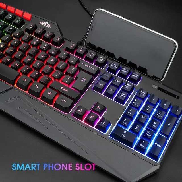 Alt view image 6 of 6 - Rii RK202 RGB Gaming Keyboard Multiple Color Rainbow LED Backlit USB Wired Gaming Keyboard with Wrist Rest for Windows & Mac PC Gamers (Black)