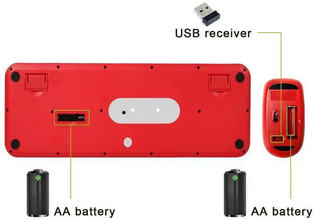 Alt view image 7 of 7 - Wireless Keyboard Mouse Combo,2.4GHz Wireless Red Keyboard with 104 Round Retro Typewriter Style Key and Cute Mouse with 3 Adjustable DPI,Compatible with PC, Computer, Laptop, Desktop, Note