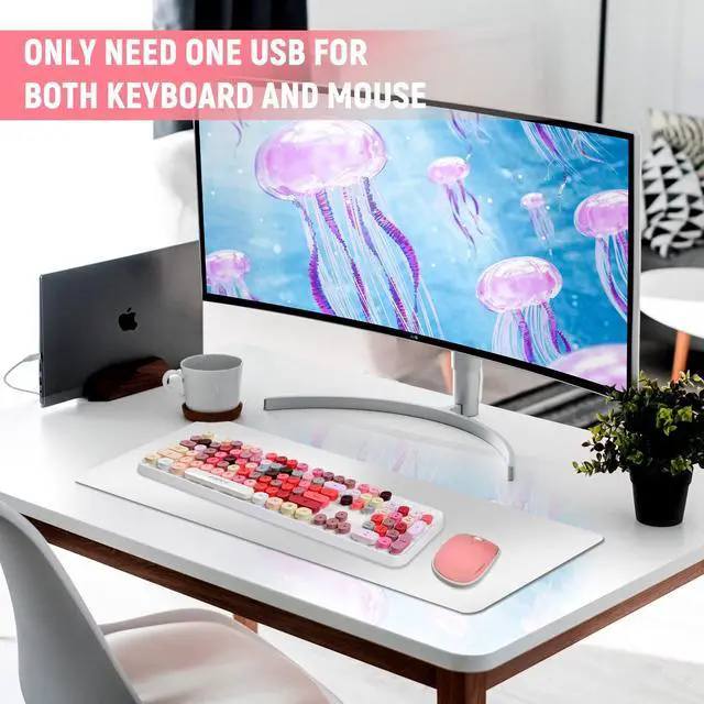 Alt view image 2 of 7 - FOPETT Wireless Keyboard and Mouse Sets,Reliable 2.4 GHz Connectivity for PC,Laptop,Smart TV and More (White Colorful)