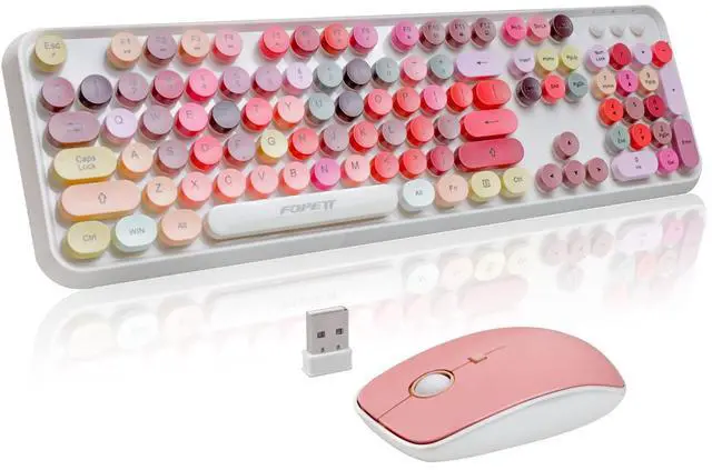 Main image of FOPETT Wireless Keyboard and Mouse Sets,Reliable 2.4 GHz Connectivity for PC,Laptop,Smart TV and More (White Colorful)
