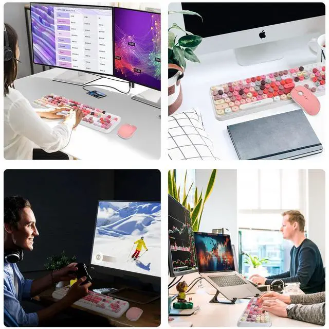 Alt view image 7 of 7 - FOPETT Wireless Keyboard and Mouse Sets,Reliable 2.4 GHz Connectivity for PC,Laptop,Smart TV and More (White Colorful)