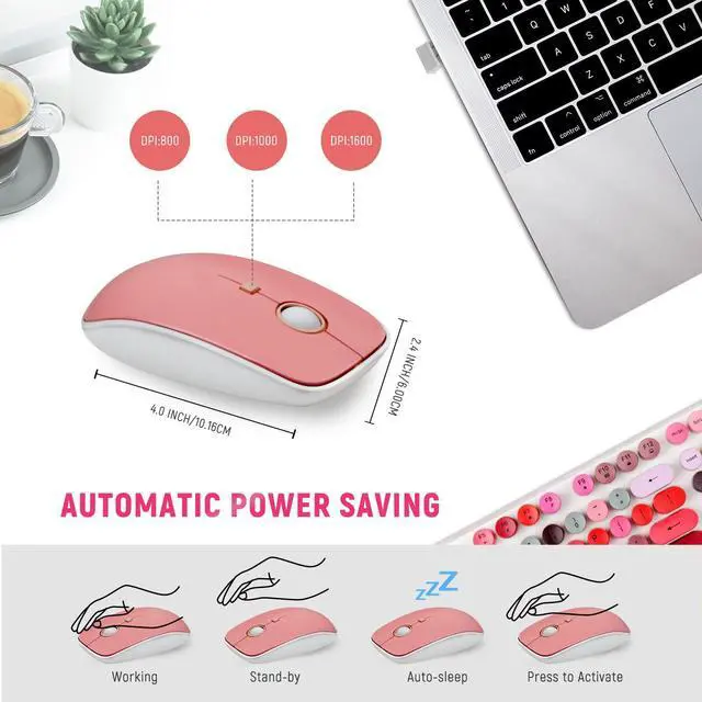 Alt view image 6 of 7 - FOPETT Wireless Keyboard and Mouse Sets,Reliable 2.4 GHz Connectivity for PC,Laptop,Smart TV and More (White Colorful)