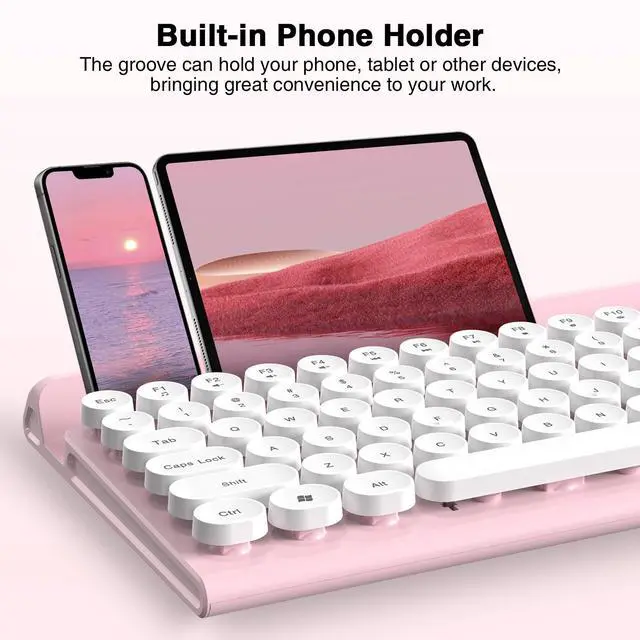 Alt view image 3 of 7 - Wireless Keyboard and Mouse Combo,Cute Retro Typewriter Keyboard with Silent Mouse Combo,Multimedia Hotkeys, 2.4GHz Cordless for Windows PC, Desktop Laptop(Pink)