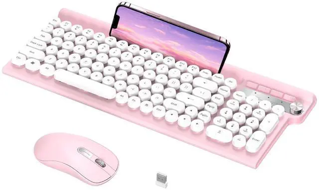 Main image of Wireless Keyboard and Mouse Combo,Cute Retro Typewriter Keyboard with Silent Mouse Combo,Multimedia Hotkeys, 2.4GHz Cordless for Windows PC, Desktop Laptop(Pink)