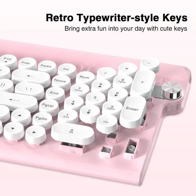Alt view image 4 of 7 - Wireless Keyboard and Mouse Combo,Cute Retro Typewriter Keyboard with Silent Mouse Combo,Multimedia Hotkeys, 2.4GHz Cordless for Windows PC, Desktop Laptop(Pink)