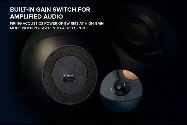Alt view image 6 of 7 - Creative Pebble V2 - Minimalistic 2.0 USB-C Powered Desktop Speakers, 3.5 mm AUX-in, Up to 8W RMS Power for Computers and Laptops, Type-A Adapter Included and Extended Cable (Black)