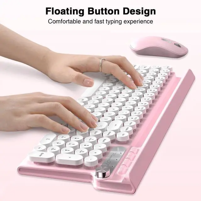 Alt view image 5 of 7 - Wireless Keyboard and Mouse Combo,Cute Retro Typewriter Keyboard with Silent Mouse Combo,Multimedia Hotkeys, 2.4GHz Cordless for Windows PC, Desktop Laptop(Pink)
