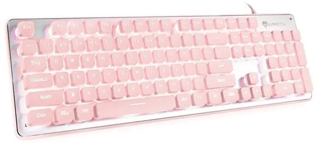 Main image of LANGTU Computer Keyboard, Backlit LED Pink for Office, All-Metal Panel USB Wired Membrane, 25 Keys Anti-ghosting, 104 Keys Laptop Compatible