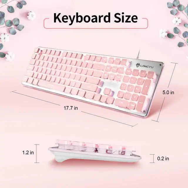 Alt view image 6 of 7 - LANGTU Computer Keyboard, Backlit LED Pink for Office, All-Metal Panel USB Wired Membrane, 25 Keys Anti-ghosting, 104 Keys Laptop Compatible