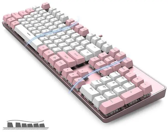Alt view image 3 of 7 - Wired Mechanical Keyboard | Brown Switch | 104 Keys US Layout | Hot Swappable & Silent | Pink & White Combo