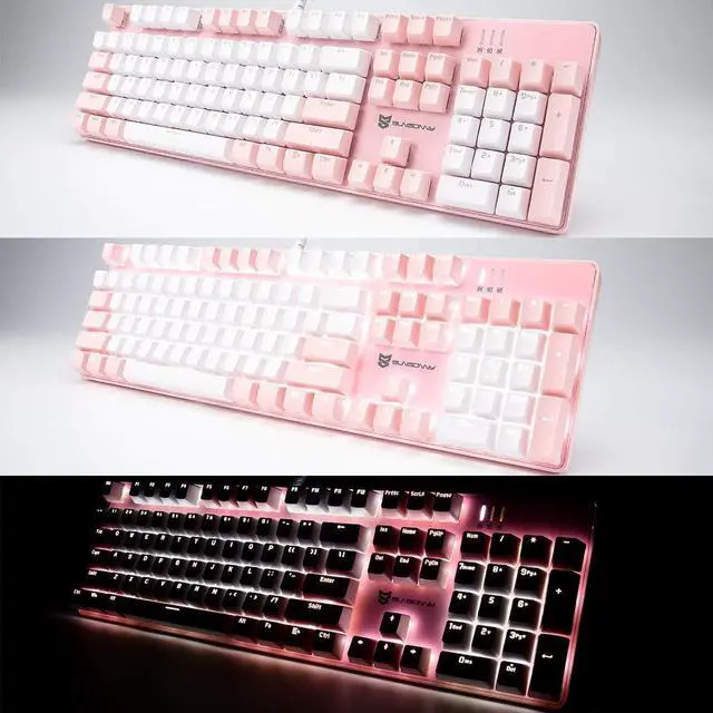 Alt view image 5 of 7 - Wired Mechanical Keyboard | Brown Switch | 104 Keys US Layout | Hot Swappable & Silent | Pink & White Combo