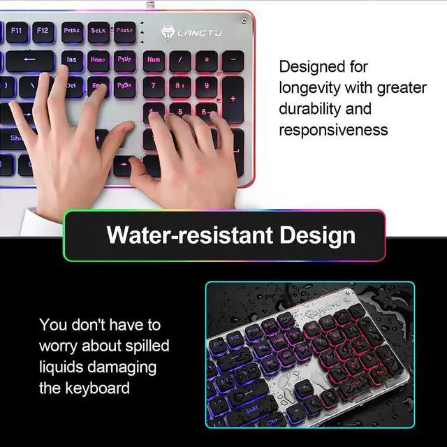 Alt view image 4 of 7 - LANGTU Membrane Gaming Keyboard, Colorful LED Backlit Quiet Keyboard for Study, All-Metal Panel USB Wired 25 Keys Anti-ghosting Computer Keyboard 104 Keys - L1 Black/Silver