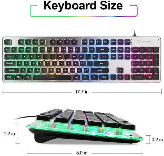 Alt view image 5 of 7 - LANGTU Membrane Gaming Keyboard, Colorful LED Backlit Quiet Keyboard for Study, All-Metal Panel USB Wired 25 Keys Anti-ghosting Computer Keyboard 104 Keys - L1 Black/Silver