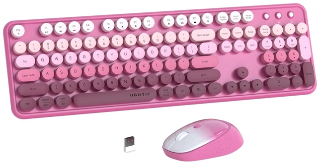 Main image of UBOTIE Colorful Computer Wireless Keyboard Mouse Combo (Rosy Gradient) | Typewriter Flexible Keys Office Full-Sized Keyboard, 2.4GHz Dropout-Free Connection and Optical Mouse