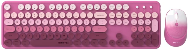 Alt view image 7 of 7 - UBOTIE Colorful Computer Wireless Keyboard Mouse Combo (Rosy Gradient) | Typewriter Flexible Keys Office Full-Sized Keyboard, 2.4GHz Dropout-Free Connection and Optical Mouse