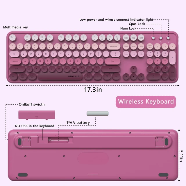 Alt view image 6 of 7 - UBOTIE Colorful Computer Wireless Keyboard Mouse Combo (Rosy Gradient) | Typewriter Flexible Keys Office Full-Sized Keyboard, 2.4GHz Dropout-Free Connection and Optical Mouse