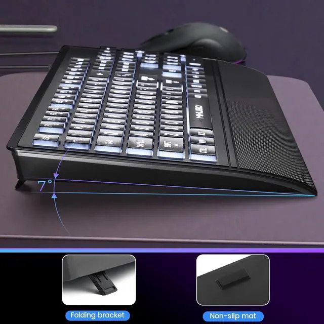Alt view image 4 of 7 - MIKUSO Large Print Backlit Computer Keyboards with Cover, Wired Keyboard White LED Illuminated, Wrist Rest,Numeric Keypad,Big Key USB Corded 104 Full Size.Easy to Read Type for Laptop, PC, Desktop