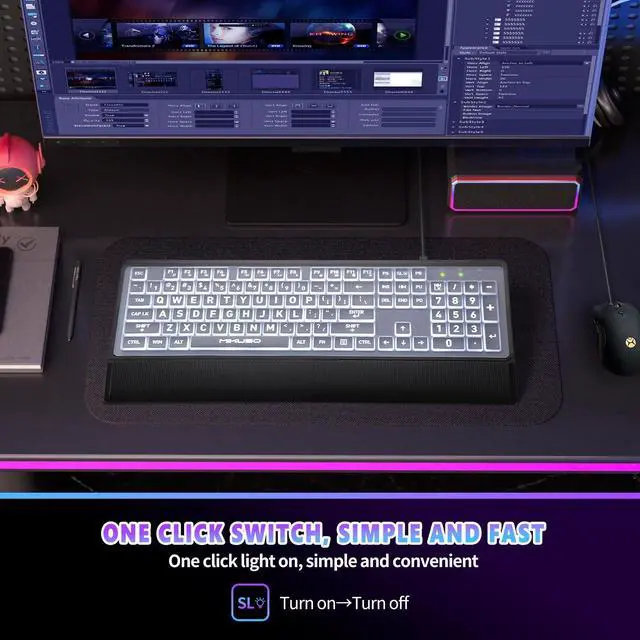 Alt view image 5 of 7 - MIKUSO Large Print Backlit Computer Keyboards with Cover, Wired Keyboard White LED Illuminated, Wrist Rest,Numeric Keypad,Big Key USB Corded 104 Full Size.Easy to Read Type for Laptop, PC, Desktop