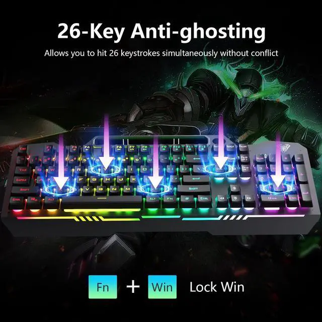 Alt view image 4 of 7 - Gaming Keyboard, T102 104 Keys Gaming Keyboard and Mouse Combo with RGB Backlit, All-Metal Panel, Anti-Ghosting, PC Game Keyboard and Mouse, USB Wired Keyboard Mouse for MAC Xbox PC Gamers