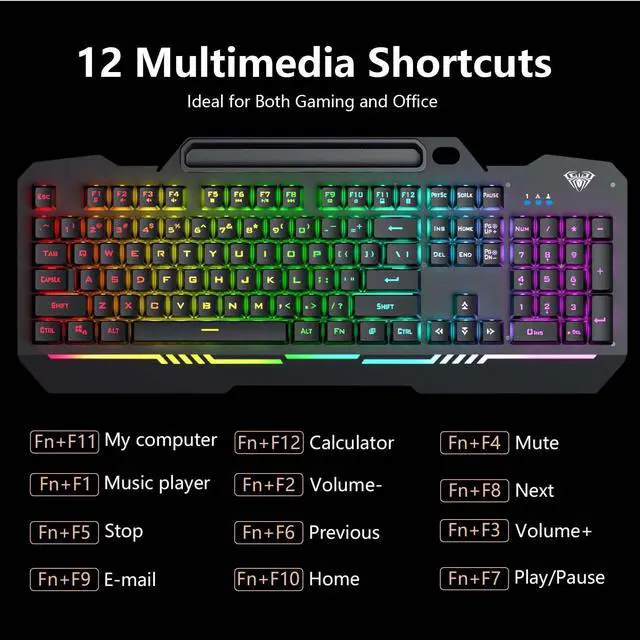Alt view image 6 of 7 - Gaming Keyboard, T102 104 Keys Gaming Keyboard and Mouse Combo with RGB Backlit, All-Metal Panel, Anti-Ghosting, PC Game Keyboard and Mouse, USB Wired Keyboard Mouse for MAC Xbox PC Gamers
