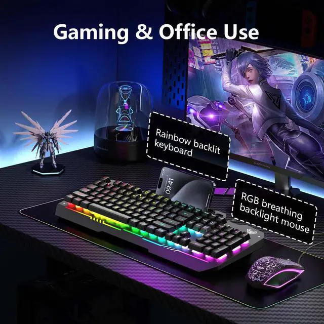 Alt view image 7 of 7 - Gaming Keyboard, T102 104 Keys Gaming Keyboard and Mouse Combo with RGB Backlit, All-Metal Panel, Anti-Ghosting, PC Game Keyboard and Mouse, USB Wired Keyboard Mouse for MAC Xbox PC Gamers