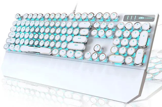Main image of Camiysn Typewriter Style Mechanical Gaming Keyboard, White Retro Punk Gaming Keyboard with Blue Backlit, 104 Keys Blue Switch Wired Cute Keyboards, Round Keycaps for Windows/Mac/PC