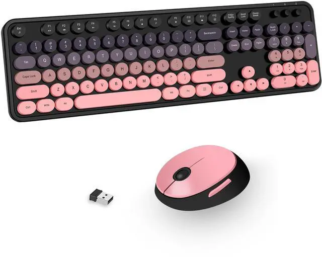 Main image of Kootop Wireless Keyboard and Mouse Combo, Cute Colorful 104 Keys Typewriter Retro Round Keycaps Keyboard for PC Laptop,Desktop,Windows, Home and Office Keyboards(Black Pink)
