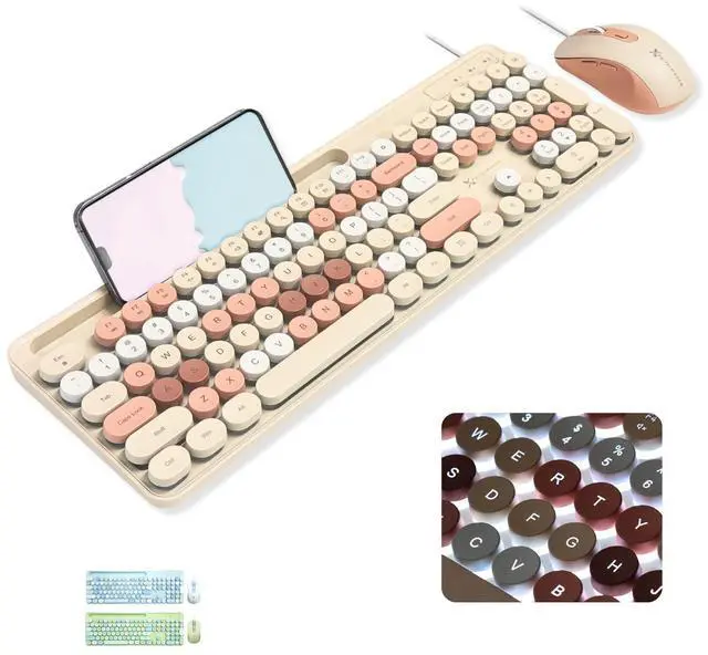 Main image of X9 Wired Keyboard and Mouse Combo - Backlit Keyboard with Round Keycaps, 109 Silent Fullsize Keys with Phone/Tablet Dock, Backlit Pastel Colorful Keyboard for Laptop, PC, Chrome - Brown