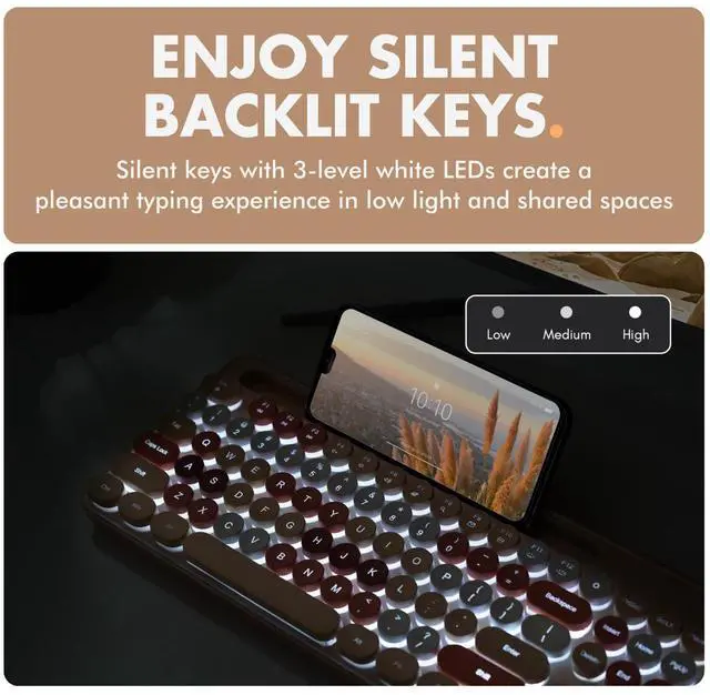 Alt view image 2 of 7 - X9 Wired Keyboard and Mouse Combo - Backlit Keyboard with Round Keycaps, 109 Silent Fullsize Keys with Phone/Tablet Dock, Backlit Pastel Colorful Keyboard for Laptop, PC, Chrome - Brown