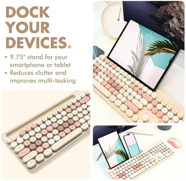 Alt view image 3 of 7 - X9 Wired Keyboard and Mouse Combo - Backlit Keyboard with Round Keycaps, 109 Silent Fullsize Keys with Phone/Tablet Dock, Backlit Pastel Colorful Keyboard for Laptop, PC, Chrome - Brown
