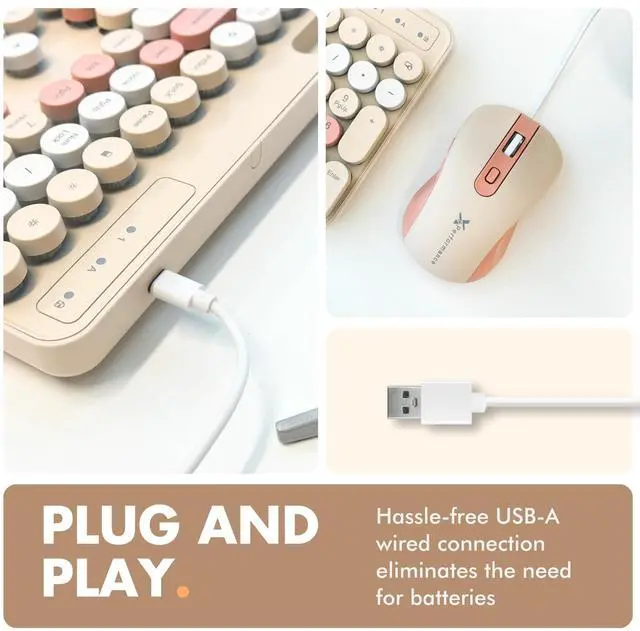 Alt view image 4 of 7 - X9 Wired Keyboard and Mouse Combo - Backlit Keyboard with Round Keycaps, 109 Silent Fullsize Keys with Phone/Tablet Dock, Backlit Pastel Colorful Keyboard for Laptop, PC, Chrome - Brown