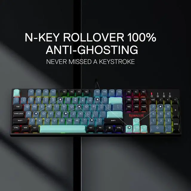 Alt view image 5 of 7 - K582 SE Wired RGB Gaming Keyboard, 104 Keys Mechanical Keyboard w/Mixed Color Round PBT Keycaps, Dynamic 16.8M RGB Backlit & Linear Red Switch, Redefine Software Supported