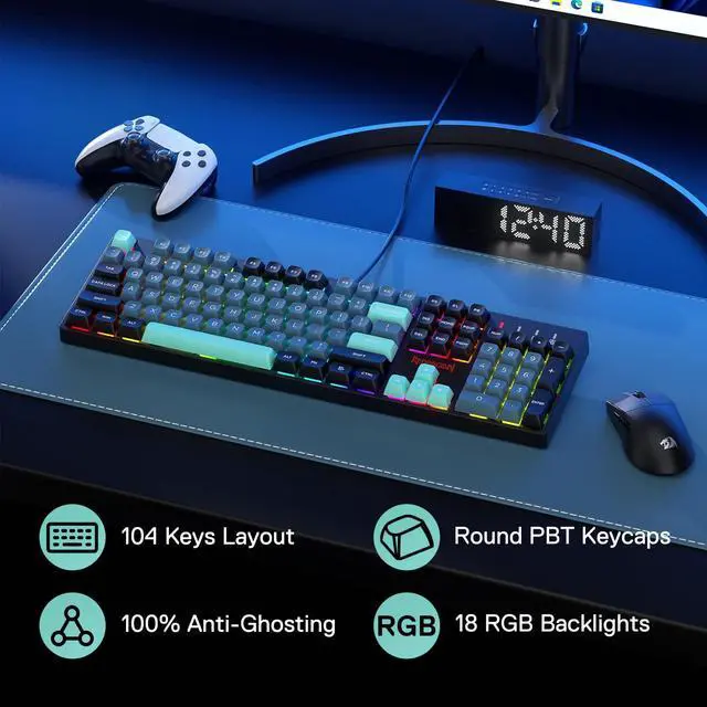 Alt view image 2 of 7 - K582 SE Wired RGB Gaming Keyboard, 104 Keys Mechanical Keyboard w/Mixed Color Round PBT Keycaps, Dynamic 16.8M RGB Backlit & Linear Red Switch, Redefine Software Supported