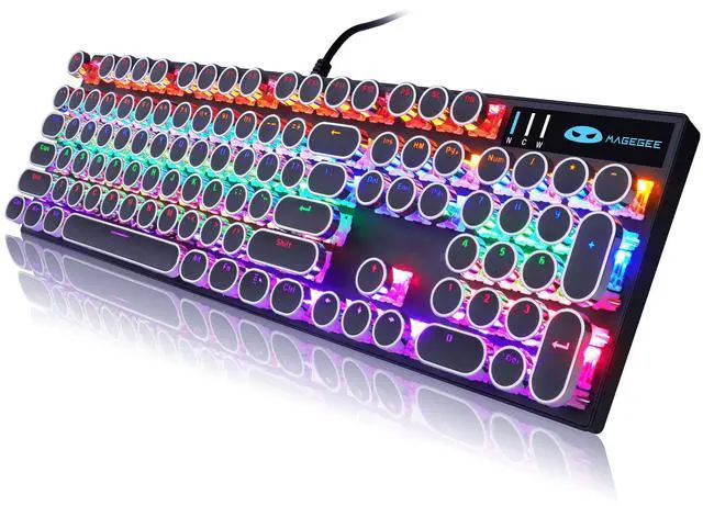 Main image of Camiysn Typewriter Style Mechanical Gaming Keyboard, Black Retro Punk Gaming Keyboard with RGB Backlit, 104 Keys Blue Switch Wired Cute Keyboards, Round Keycaps for Windows/Mac/PC