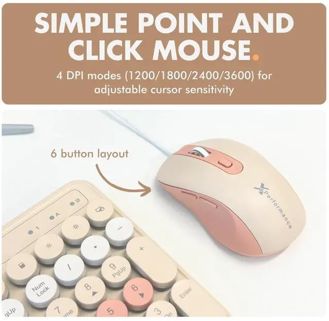 Alt view image 6 of 7 - X9 Wired Keyboard and Mouse Combo - Backlit Keyboard with Round Keycaps, 109 Silent Fullsize Keys with Phone/Tablet Dock, Backlit Pastel Colorful Keyboard for Laptop, PC, Chrome - Brown