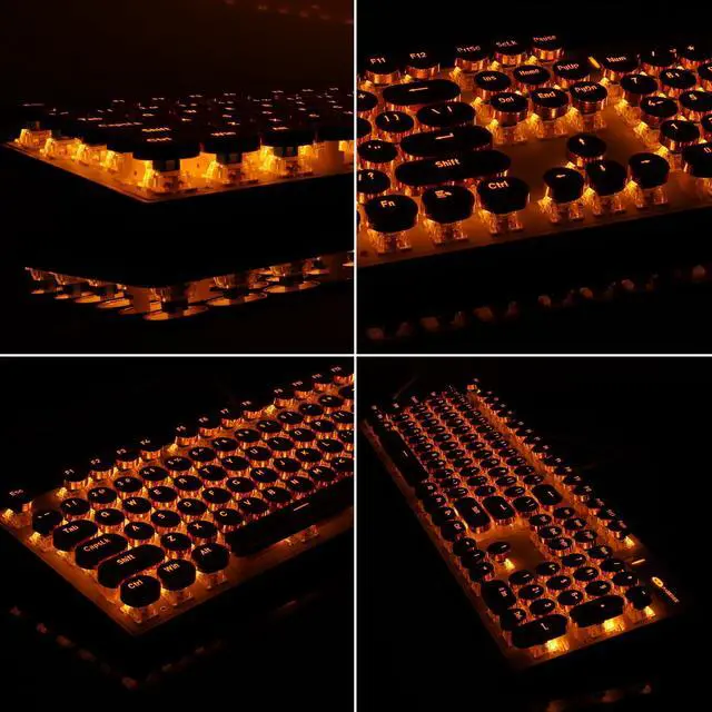 Alt view image 3 of 7 - Typewriter Style Mechanical Keyboard, Retro Punk Gaming Keyboard with Gold LED Backlit, Cute Wired Keyboards,104 Keys Full Size Keyboards, Uique Round Keycaps for Windows/Mac/PC(White&Gold)
