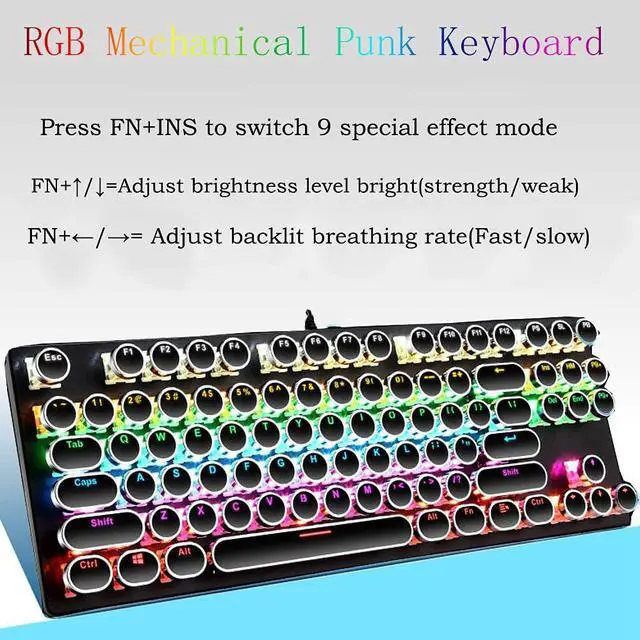 Alt view image 2 of 7 - Ltvystore Retro Typewriter Mechanical Keyboard and Mouse Combo, Black with Blue Switch and 9 True RGB Backlight Modes, Cool Light Up for Gaming, Work, Mac, PC, Windows