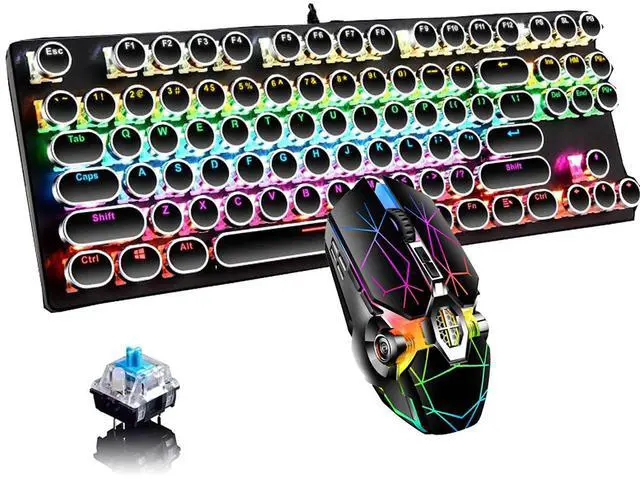 Main image of Ltvystore Retro Typewriter Mechanical Keyboard and Mouse Combo, Black with Blue Switch and 9 True RGB Backlight Modes, Cool Light Up for Gaming, Work, Mac, PC, Windows