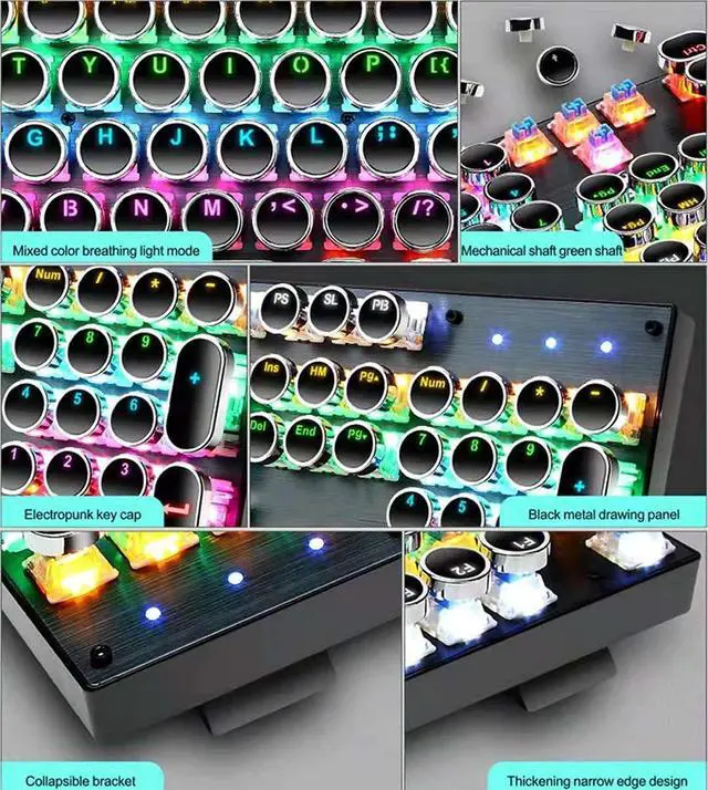 Alt view image 4 of 7 - Ltvystore Retro Typewriter Mechanical Keyboard and Mouse Combo, Black with Blue Switch and 9 True RGB Backlight Modes, Cool Light Up for Gaming, Work, Mac, PC, Windows