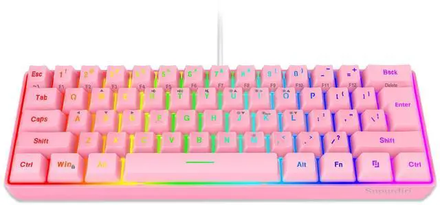 Main image of Snpurdiri 60% Wired Gaming Keyboard, 61 Keys RGB Backlit Ultra-Compact Mini Gaming Keyboard for PC/Mac Gamer, Typist, Travel, Easy to Carry on Business Trip(Pink)
