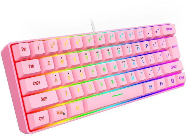 Alt view image 2 of 6 - Snpurdiri 60% Wired Gaming Keyboard, 61 Keys RGB Backlit Ultra-Compact Mini Gaming Keyboard for PC/Mac Gamer, Typist, Travel, Easy to Carry on Business Trip(Pink)