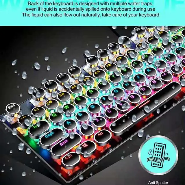 Alt view image 3 of 7 - Ltvystore Retro Typewriter Mechanical Keyboard and Mouse Combo, Black with Blue Switch and 9 True RGB Backlight Modes, Cool Light Up for Gaming, Work, Mac, PC, Windows