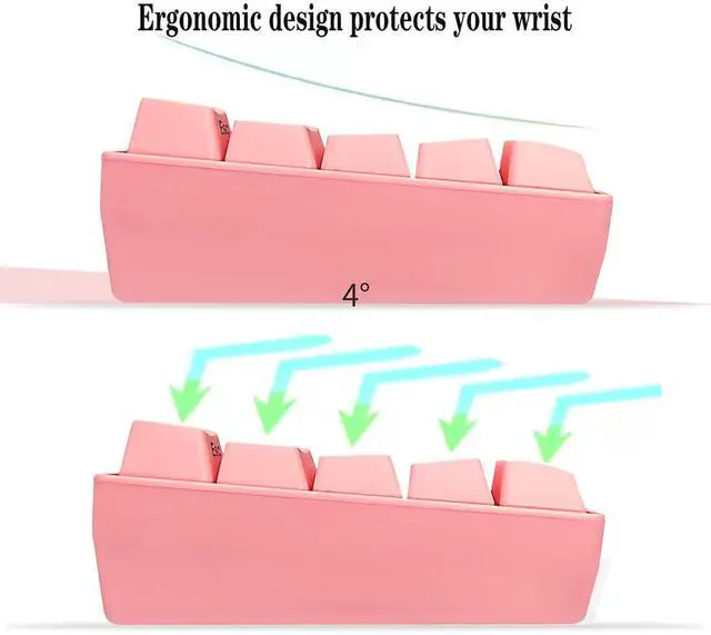 Alt view image 4 of 6 - Snpurdiri 60% Wired Gaming Keyboard, 61 Keys RGB Backlit Ultra-Compact Mini Gaming Keyboard for PC/Mac Gamer, Typist, Travel, Easy to Carry on Business Trip(Pink)