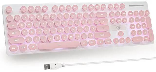 Main image of iTastatur Typewriter Keyboard 104-key Punk Gaming Retro Keyboard LED White Backlit Cute with Wired USB Suitable for PC/Win/Mac/Laptop Computer KeyboardPink