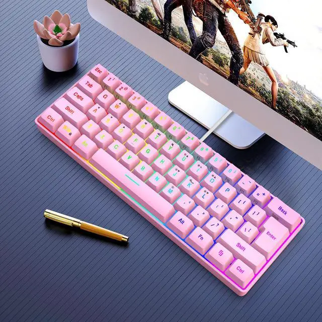 Alt view image 6 of 6 - Snpurdiri 60% Wired Gaming Keyboard, 61 Keys RGB Backlit Ultra-Compact Mini Gaming Keyboard for PC/Mac Gamer, Typist, Travel, Easy to Carry on Business Trip(Pink)