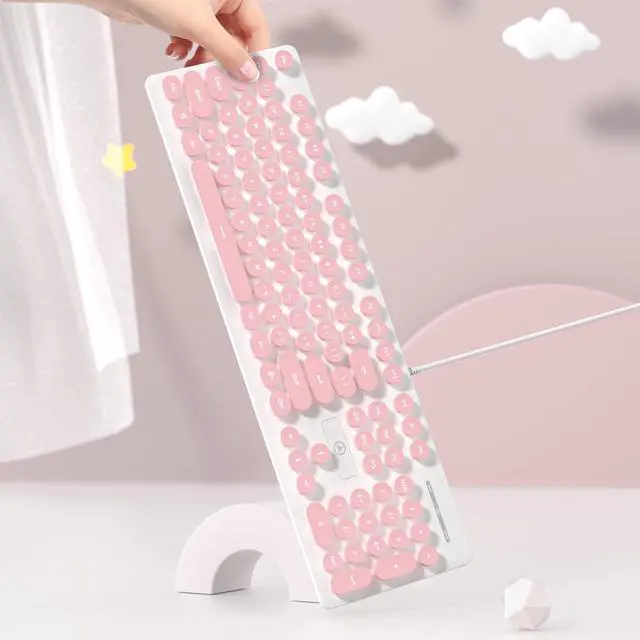 Alt view image 3 of 6 - iTastatur Typewriter Keyboard 104-key Punk Gaming Retro Keyboard LED White Backlit Cute with Wired USB Suitable for PC/Win/Mac/Laptop Computer KeyboardPink