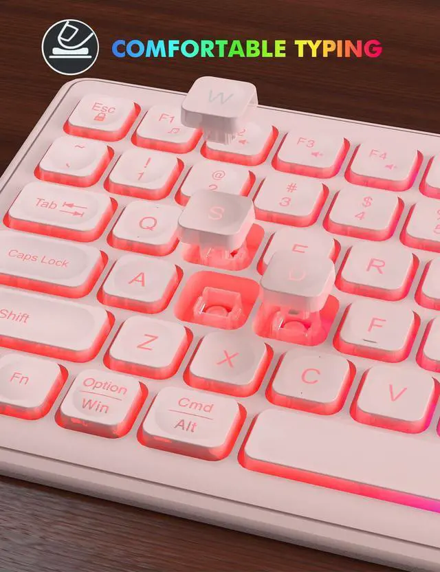 Alt view image 7 of 7 - Wireless Keyboard and Mouse Combo, RGB Backlit, Rechargeable & Light Up Letters, Full-Size, Soft Typing, Sleep Mode, 2.4GHz Quiet Keyboard Set for Mac, Windows, Laptop, PC, Trueque (Pink)