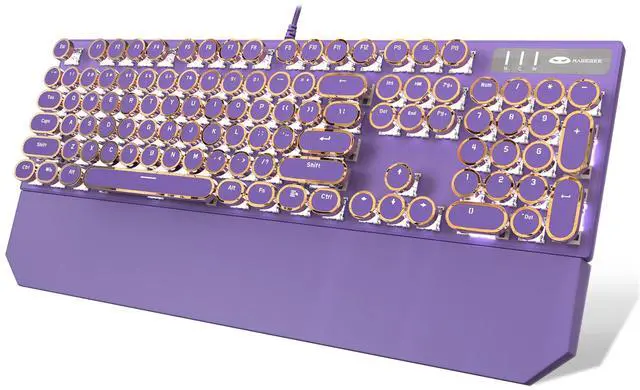 Main image of Camiysn Typewriter Style Mechanical Gaming Keyboard, Purple Retro Punk Gaming Keyboard with White Backlit, 104 Keys Blue Switch Wired Cute Keyboards, Round Keycaps for Windows/Mac/PC