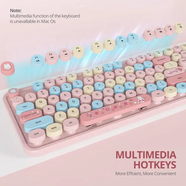 Alt view image 5 of 7 - Owpkeenthy Pink Keyboard and Mouse Wireless, Cute Colorful Typewriter Keyboard Full-Sized with Number Pad Round Keycaps for Desktop, Laptop and Computer(Coloful Pink)
