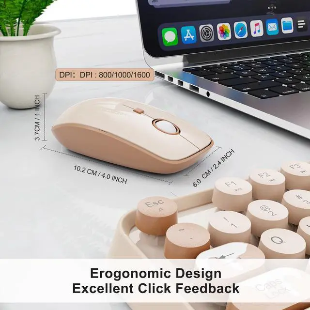 Alt view image 4 of 7 - Wireless Keyboard and Mouse Combo, 2.4 GHz Wireless Full-Sized Typewriter Keyboard with Round Keycaps for Windows, Computer, Desktop, PC, Laptop (Ice Cream)